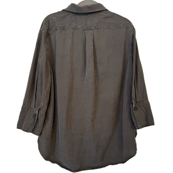 Zara Women Gray Oversized Small Lyocell Linen Button Down Lagenlook Layer Shirt - Picture 2 of 14